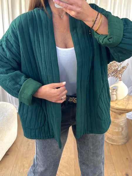 VESTE GAZE DE COTON VERT BOUTEILLE
