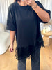 T-SHIRT ASYMÉTRIQUE DENTELLE NOIR