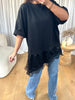 T-SHIRT ASYMÉTRIQUE DENTELLE NOIR