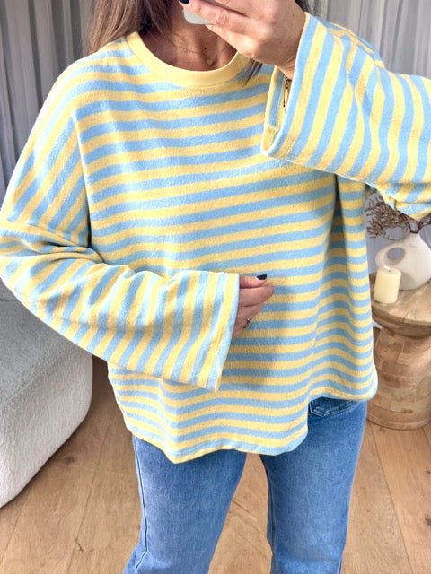 TOP RAYÉ JAUNE/BLEU