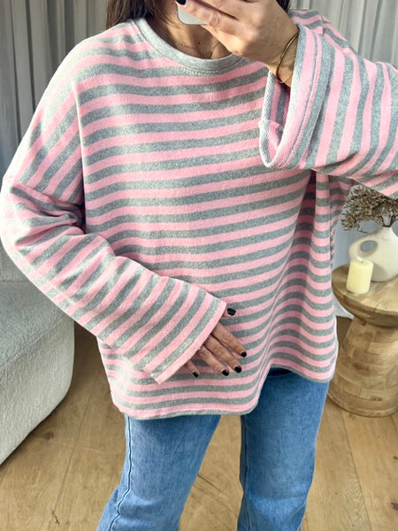 TOP RAYÉ GRIS/ROSE