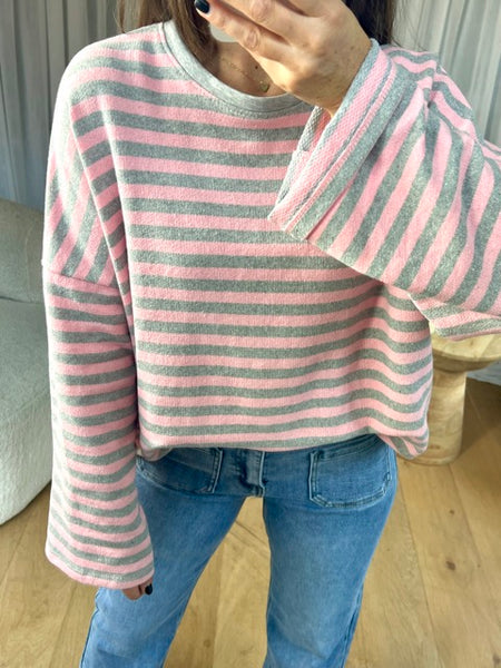 TOP RAYÉ GRIS/ROSE