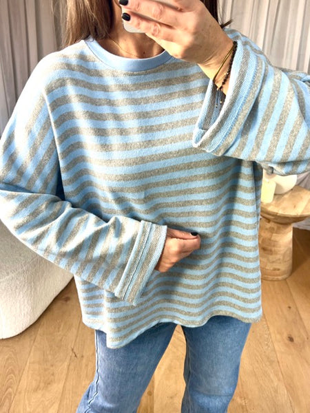 TOP RAYÉ GRIS/BLEU