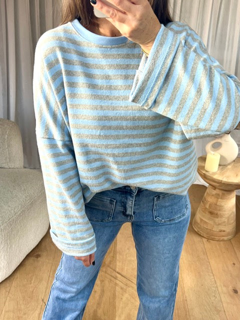 TOP RAYÉ GRIS/BLEU