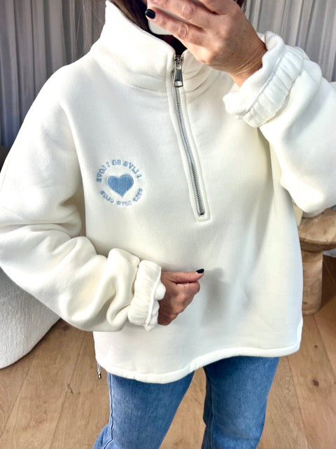 SWEAT ZIPPÉ COEUR BLANC