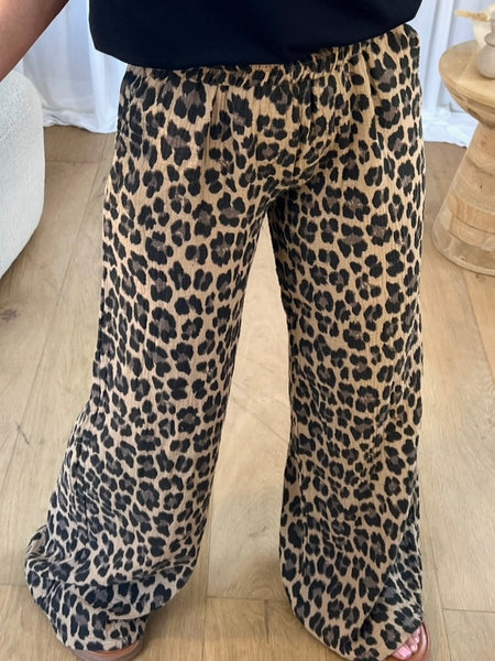 PANTALON GAZE LÉOPARD CAMEL