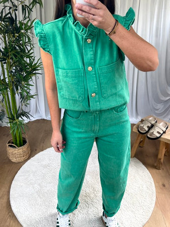 GILET DENIM FROUFROU VERT