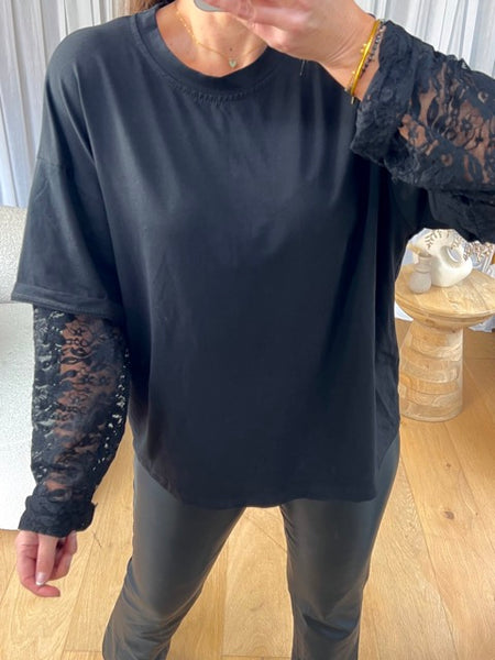 T-SHIRT DENTELLE NOIR