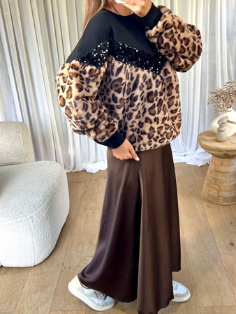 JUPE LONGUE SATINÉE MARRON