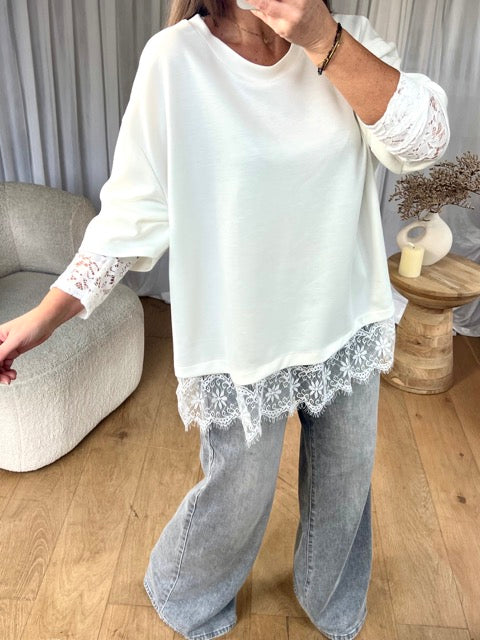TOP DENTELLE BLANC