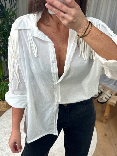CHEMISE  FRANGES BLANC