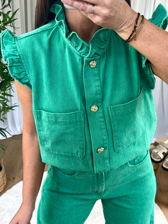 GILET DENIM FROUFROU VERT