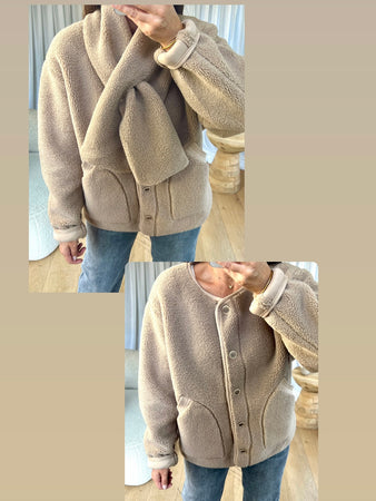 VESTE SHERPA ÉCHARPE BEIGE