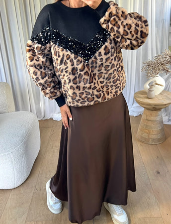 JUPE LONGUE SATINÉE MARRON