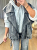 VESTE SANS MANCHES MOTARD EN DENIM GRIS