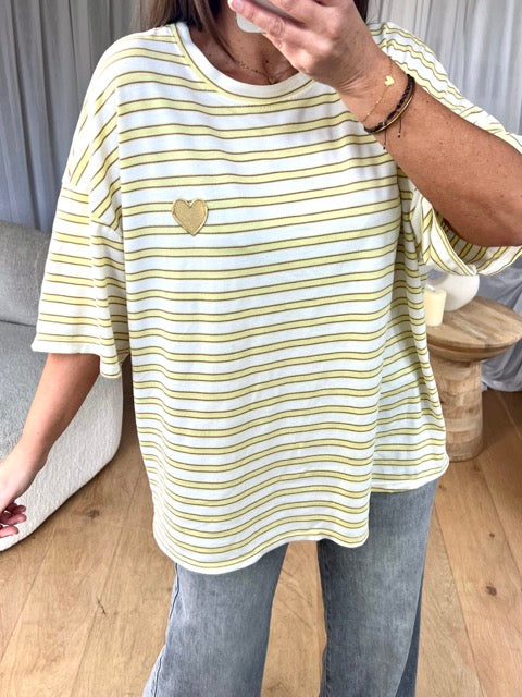 T-SHIRT RAYURES COEUR JAUNE