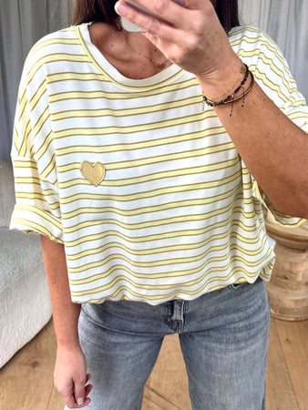 T-SHIRT RAYURES COEUR JAUNE