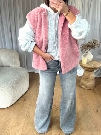 GILET BOUCLÉ ROSE