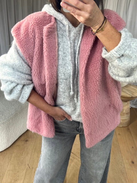 GILET BOUCLÉ ROSE