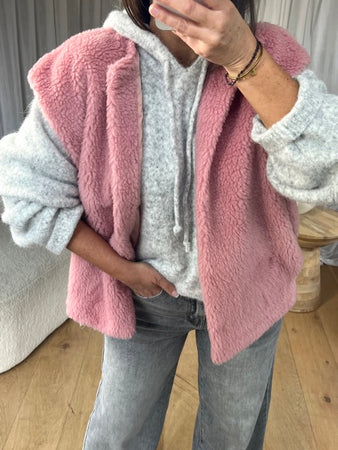 GILET BOUCLÉ ROSE