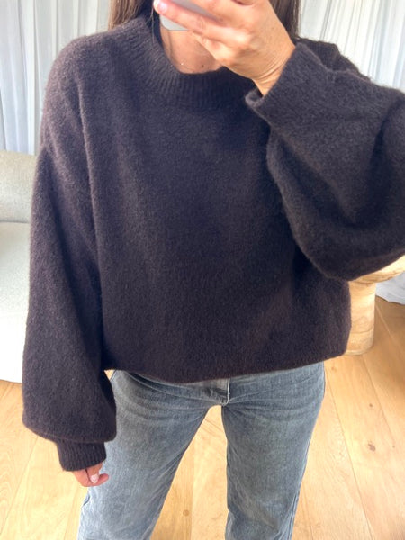 PULL EXTRA DOUX COL ROND CHOCO