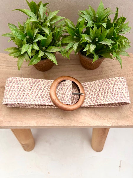 CEINTURE BOIS ÉCRU/PARME